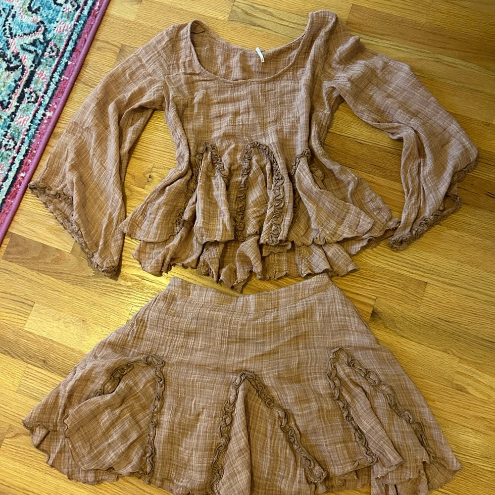 Free People Brown Ruffled Two-Piece Set - Picture 4 of 4